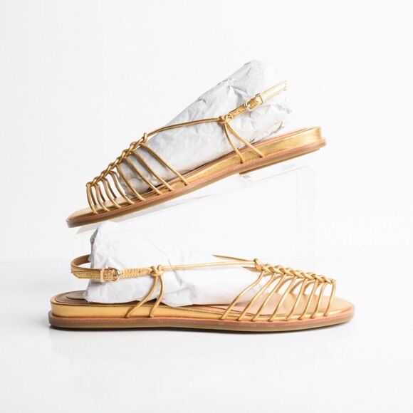 Joie Womens Gold Estin Brass Strappy Flat Sandals Flats US 9 EU 39 New with Box - Picture 2 of 9